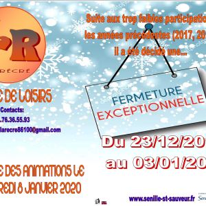 Le Centre de Loisirs "La Récré" sera fermé pendant les vacances de Noël