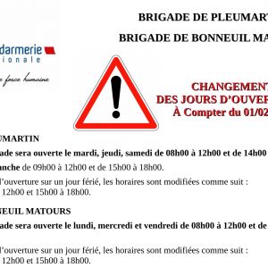 Horaires des gendarmeries de Pleumartin et Bonneuil-Matours