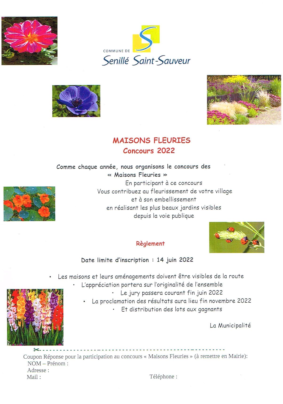 Bulletin d'inscription au concours des maisons fleuries 2022