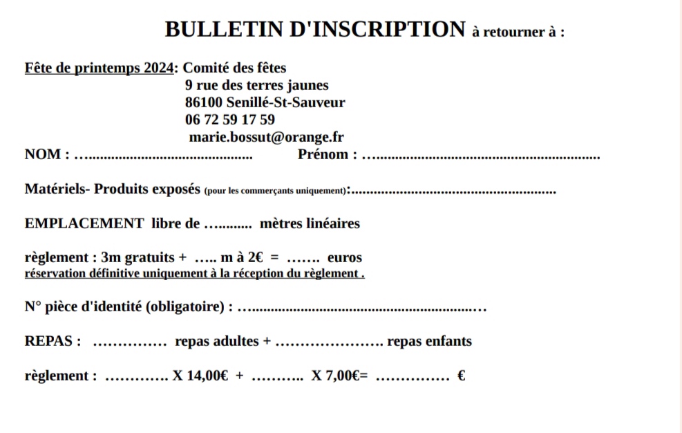 Bulletin de réservation - 28 avril 2024