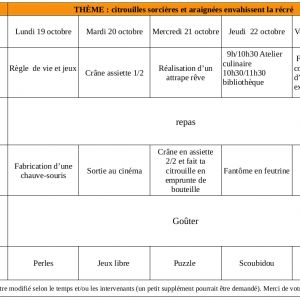 Le programme des vacances de la Toussaint du Centre de Loisirs "La Récré" est paru...