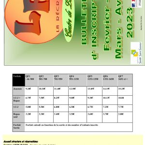 La Récré : bulletin d'inscription pour mars-avril 2023