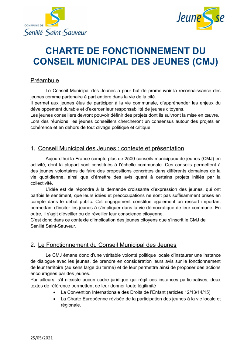 Charte de fonctionnement du CMJ