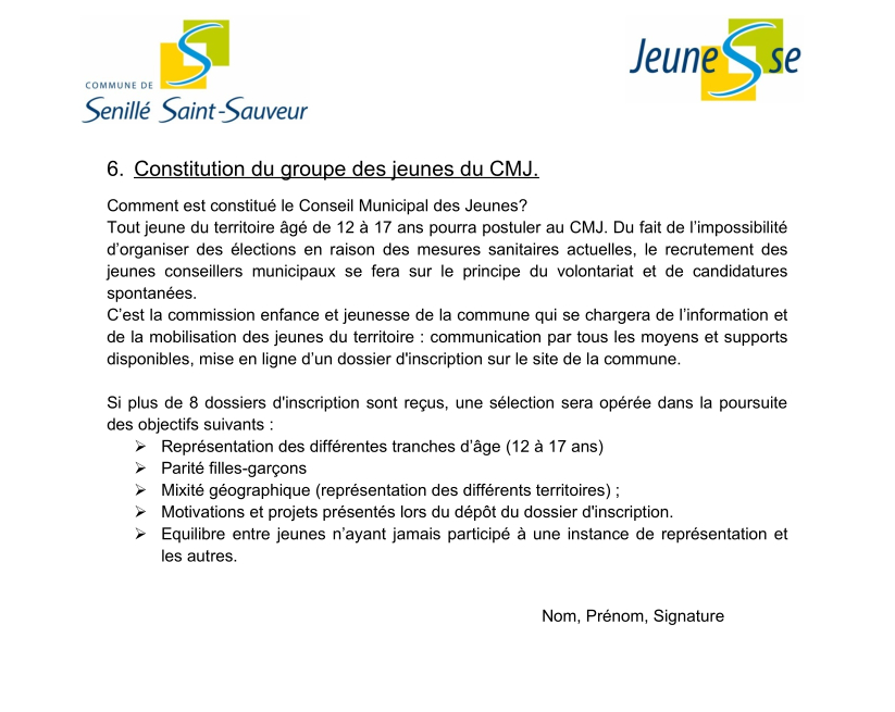 Charte de fonctionnement du CMJ